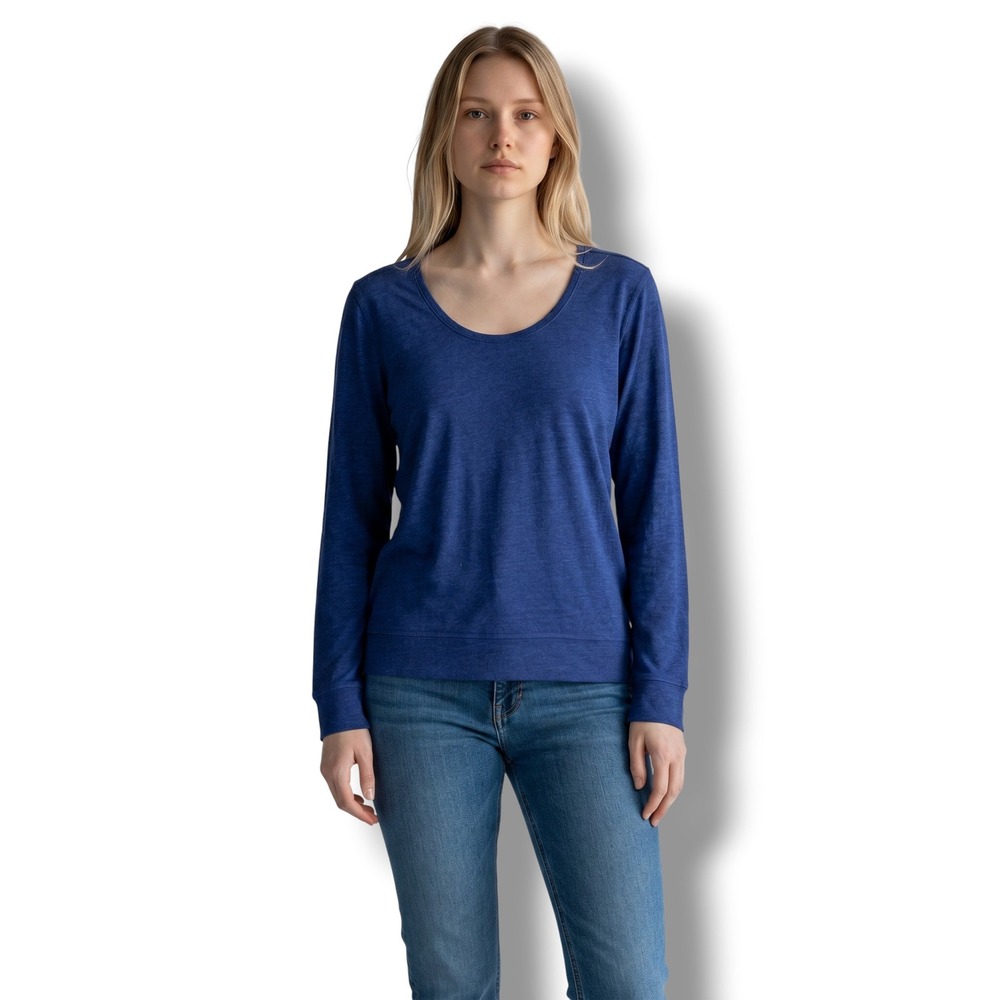 AG Adriano Goldschmied Scoop Neck Top Womens Size Small S Blue Long Sleeve Shirt